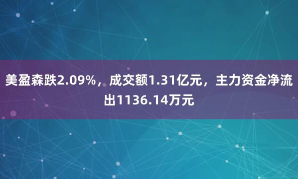 美盈森跌2.09%，成交额1.31亿元，主力资金净流出1136.14万元