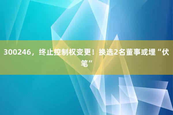 300246，终止控制权变更！换选2名董事或埋“伏笔”