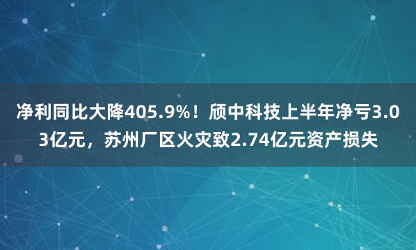 净利同比大降405.9%！颀中科技上半年净亏3.03亿元，苏州厂区火灾致2.74亿元资产损失
