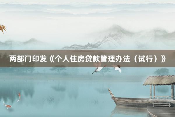 两部门印发《个人住房贷款管理办法（试行）》
