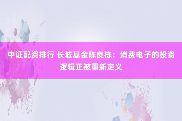 中证配资排行 长城基金陈良栋：消费电子的投资逻辑正被重新定义