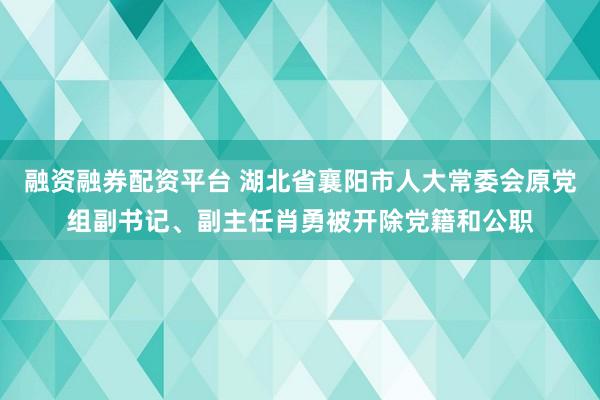 融资融券配资平台 湖北省襄阳市人大常委会原党组副书记、副主任肖勇被开除党籍和公职